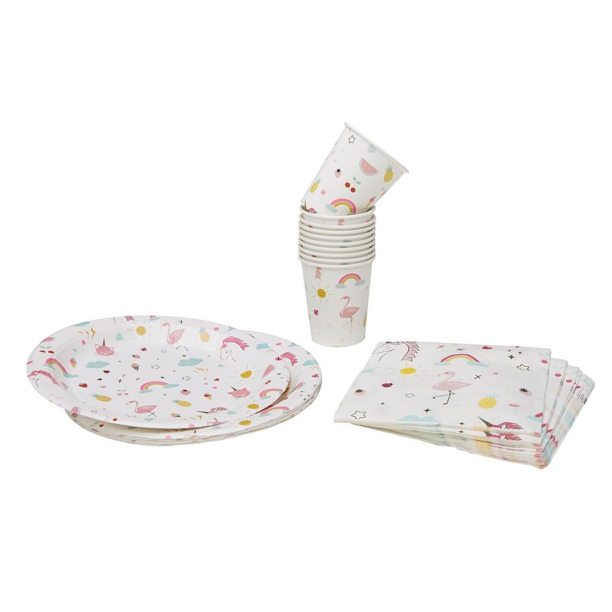 Vaisselle Jetable Licorne 40 Pieces Differents Modeles Anniversaire La Foir Fouille