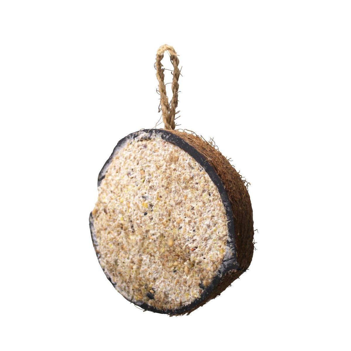 Noix de coco moitié remplie de graisse, graines et maïs - ø 9 x 5 cm - Beige