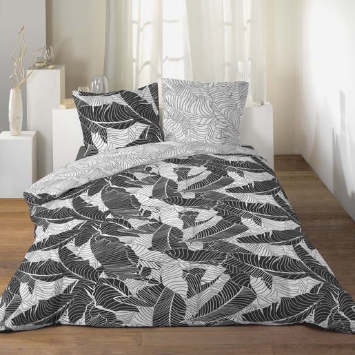 Parure De Lit A Motifs Plumes 240 X 220 Cm Gris Blanc Linge