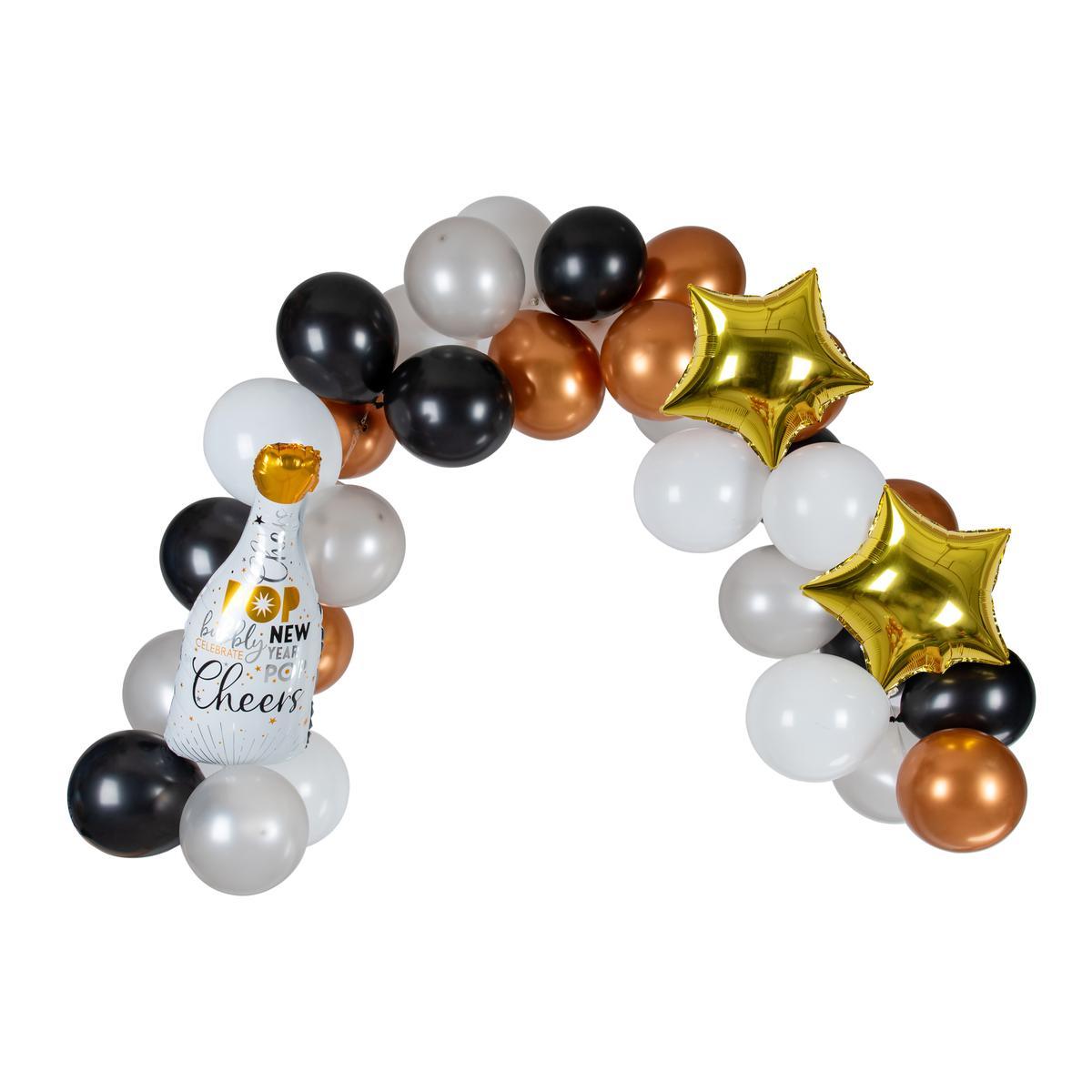 Arche festive - 43 ballons - Or, noir, gris, cuivre, blanc