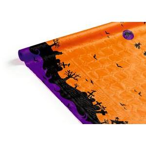 Nappe d'Halloween en papier damassé Ciel orangé - L 6 x l 1.18 m - Orange