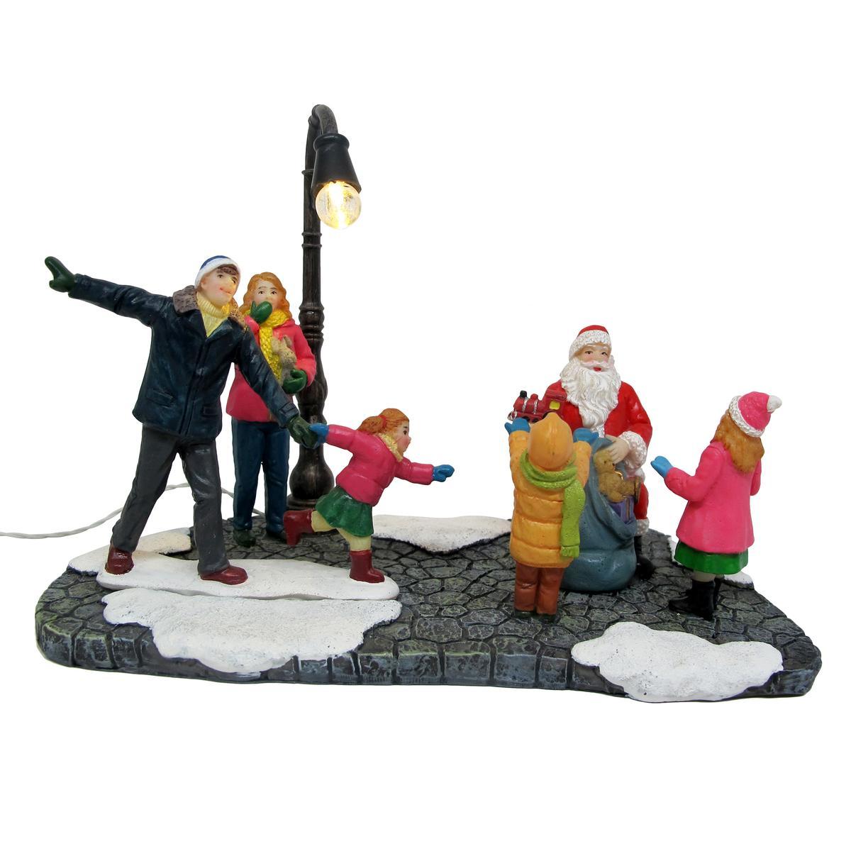 Scène distribution de cadeaux - Polyrésine et plastique - 16 x 8,5 x H 11,5 cm - Multicolore