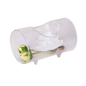 Bougeoir tube et orchidée -  Verre, Plastique, Polyester - Diam 6 x 10 cm - Blanc
