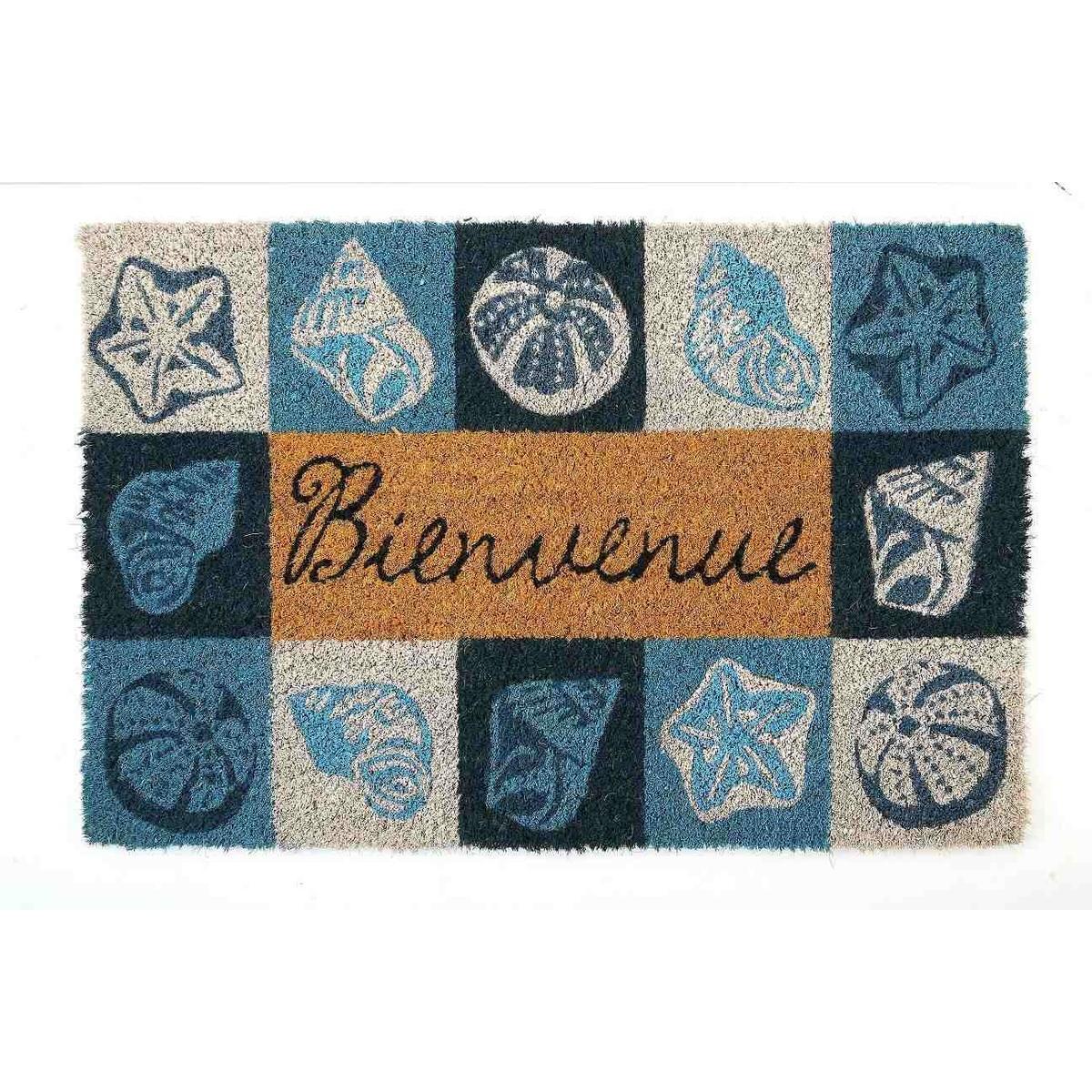 tapis coco exterieur et interieur 40 x 60 cm beige bleu tapis deco la foir fouille