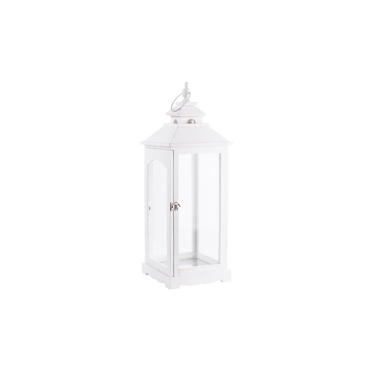 Lanterne - Pin et verre - 15 x 15 x H 43,5 cm - Blanc Lanterne - Pin et verre - 15 x 15 x H 43,5 cm - Blanc