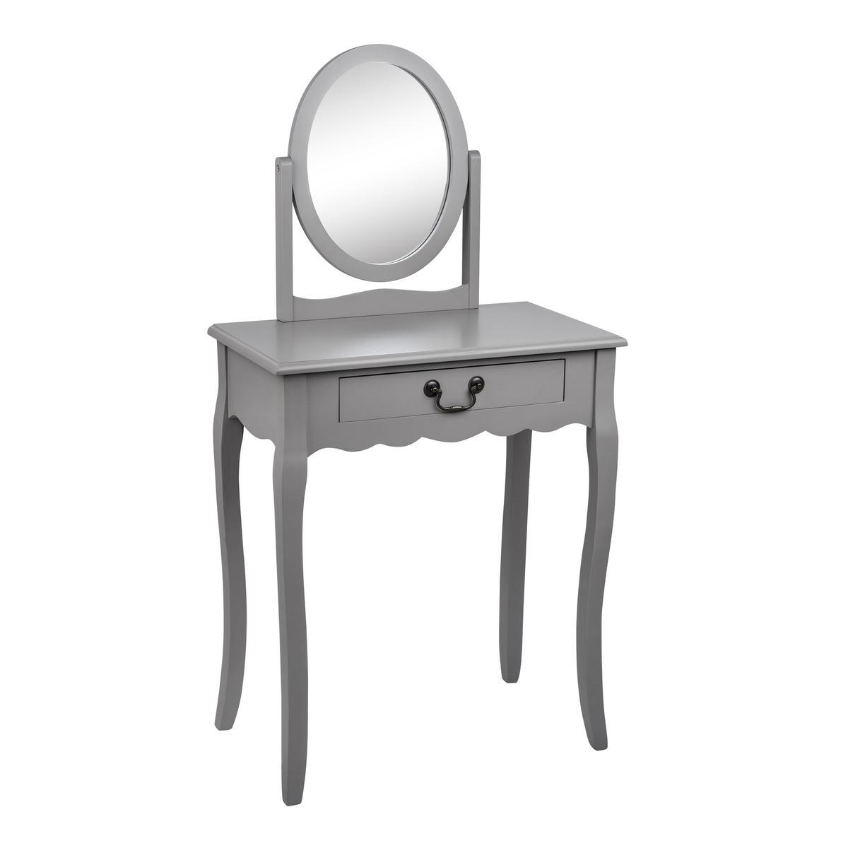 Coiffeuse 1 tiroir + miroir - 66 x 36,5 x H 127 cm - Gris Coiffeuse 1 tiroir + miroir - 66 x 36,5 x H 127 cm - Gris