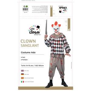 Costume de Clown sanglant - Taille ado unique - 140 à 160 cm - Noir, gris, rouge, blanc