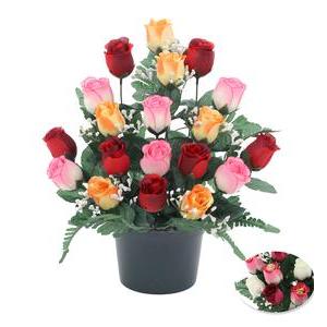 Composition de 19 boutons de Roses et Gypsophiles - H 38 cm - Orange, Rouge
