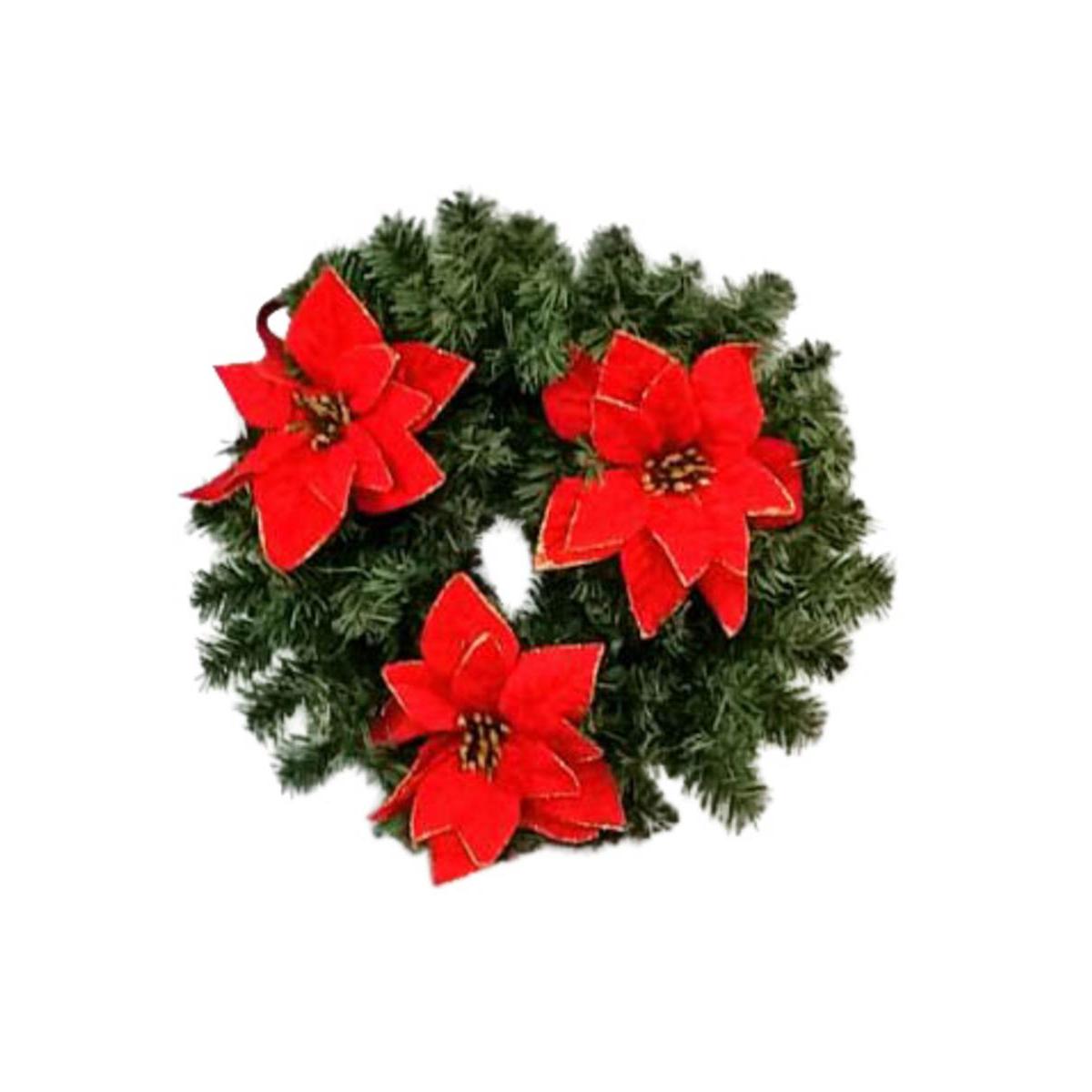Couronne avec poinsettia rouge - Plastique - Ø 35 cm - Vert et rouge Couronne avec poinsettia rouge - Plastique - Ø 35 cm - Vert et rouge