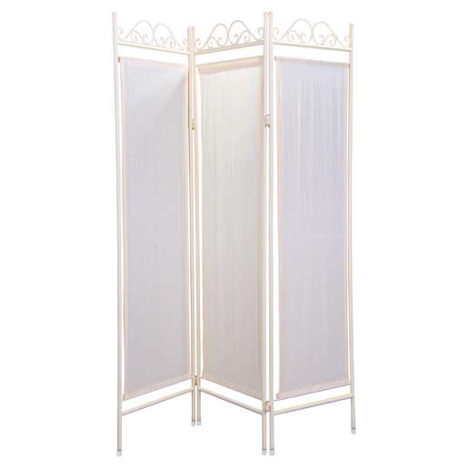 Paravent En Metal 3 Volets Tissu Coton 120 X 170 Cm Blanc