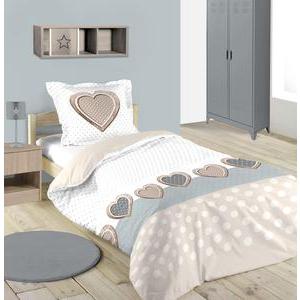 Housse de couette Julie - L 200 x l 140 cm - Beige, gris, blanc