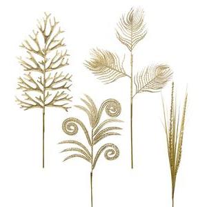 Feuilles synthétiques de décoration pailletées - H 70 à 80 cm - Or