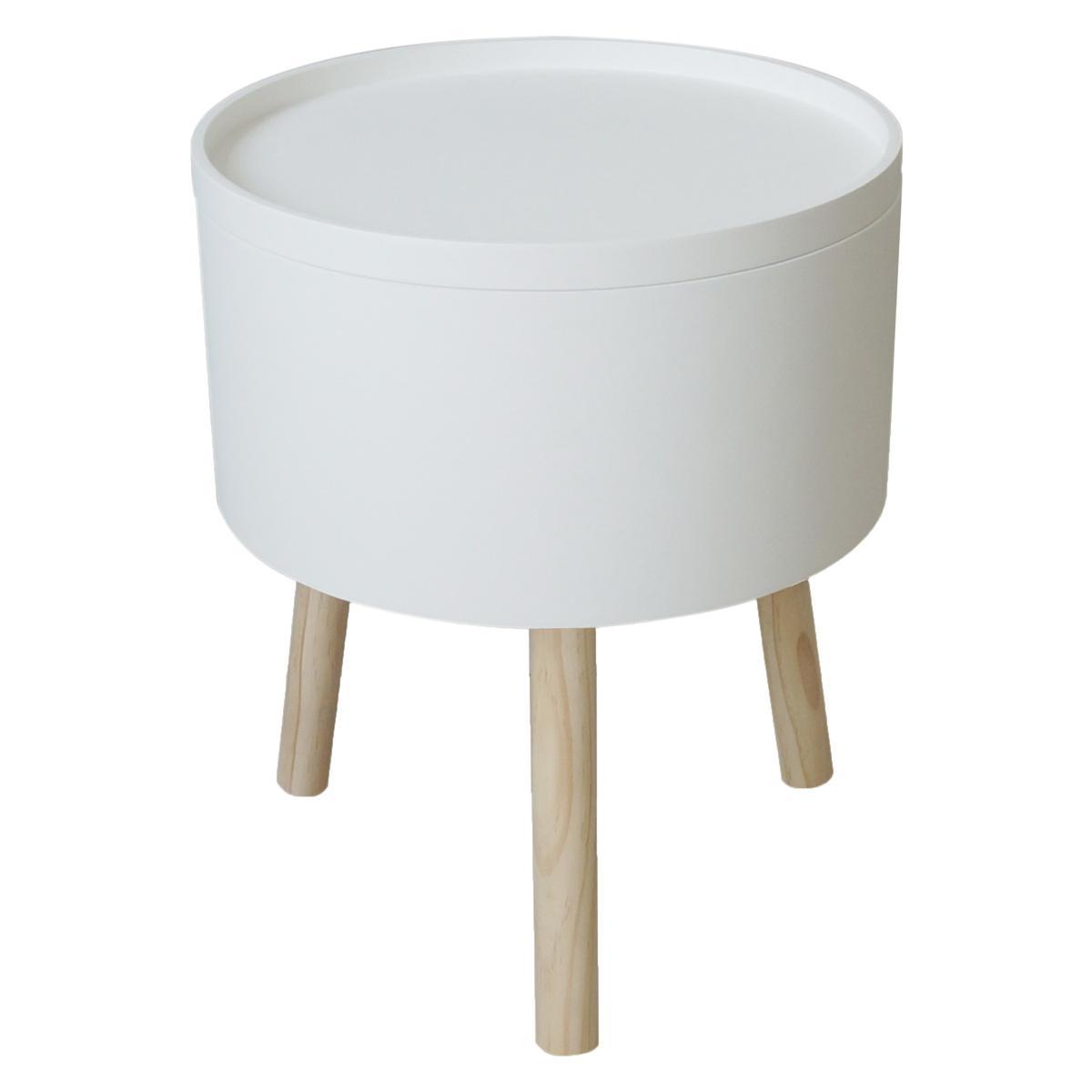 Table ronde d'appoint avec rangement - Bois et MDF - Ø 38 x H 45 cm - Blanc Table ronde d'appoint avec rangement - Bois et MDF - Ø 38 x H 45 cm - Blanc