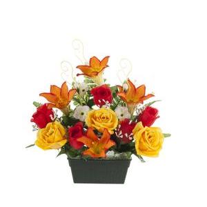Jardinière de roses et lys - Plastique et polyester - 16 x 10 H 31 cm - Différents coloris
