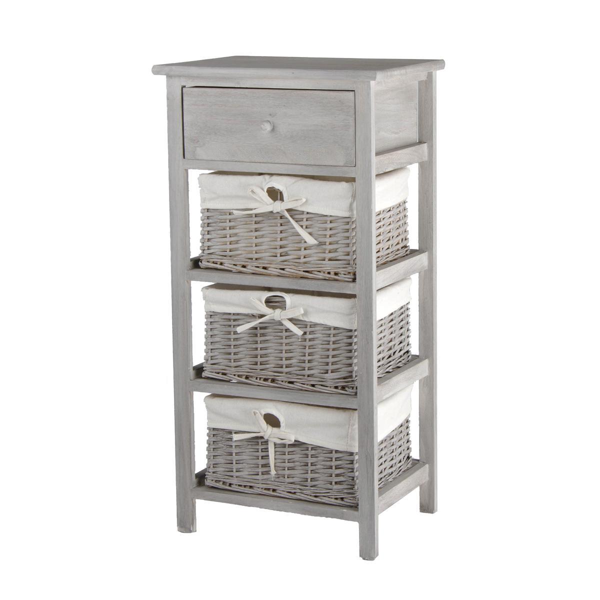 Meuble à tiroirs et panier en bois - 40 x 29 x H 79,5 cm - gris