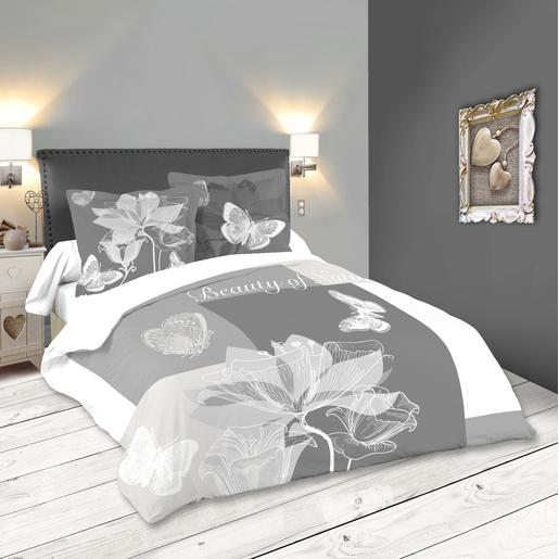 Housse De Couette Lupin Gris Blanc Linge De Lit La Foir Fouille