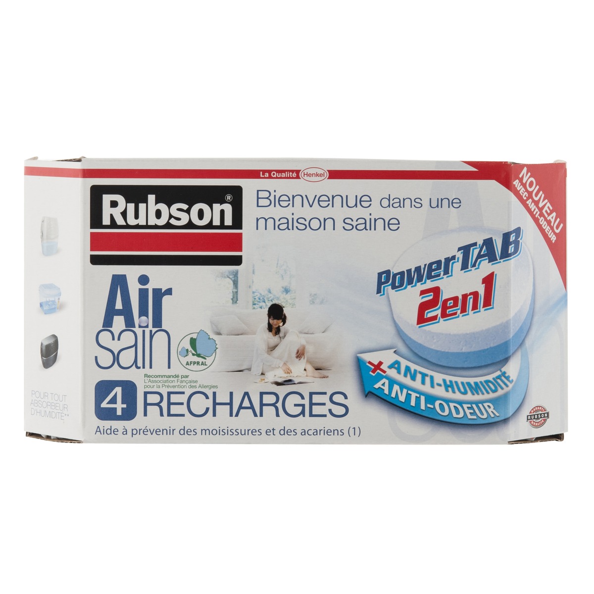 4 recharges Air sain Rubson 2 en 1 prévention des moisissures et des acariens