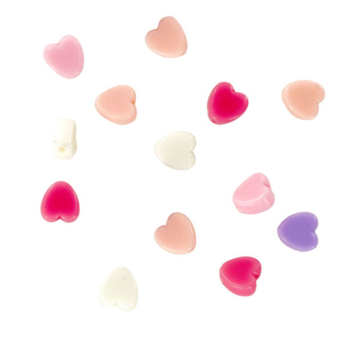 Perles acryliques cœurs 5 couleurs 50 grs - 8 x 8 mm - Multicolore