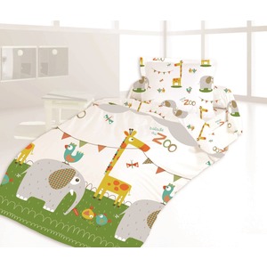Parure de lit modèle zoo + 1 taie - 140 x 200 cm - Blanc, vert