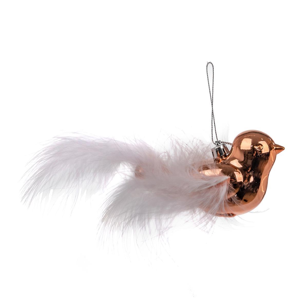 Suspension oiseau à plumes - 14 x 6.5 x 4 cm - Rose, blanc Suspension oiseau à plumes - 14 x 6.5 x 4 cm - Rose, blanc