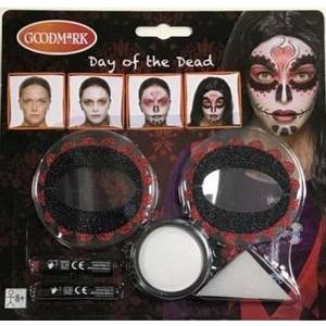 Kit de maquillage Jour des Morts - 6 pièces - Rouge, noir, blanc