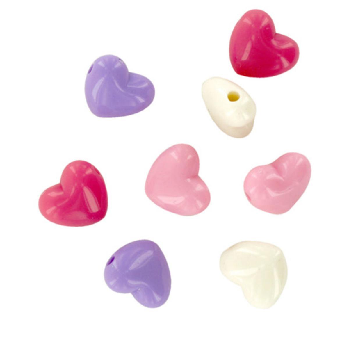 Perles acryliques cœurs 5 couleurs 47 grs - 17 x 15 mm - Multicolore