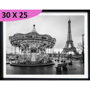 Tableau Carrousel Parisien - L 30 x l 25 cm - Noir, blanc - VUE SUR IMAGE