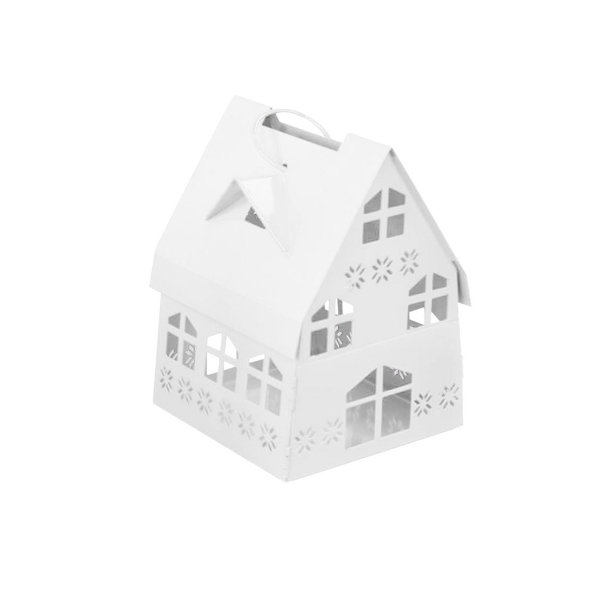 Lanterne maison - Acier - 13 x 13 x H 18 cm - Blanc Lanterne maison - Acier - 13 x 13 x H 18 cm - Blanc