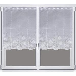Brise-bise brodé fleurs en rosaces - 60 cm - Blanc