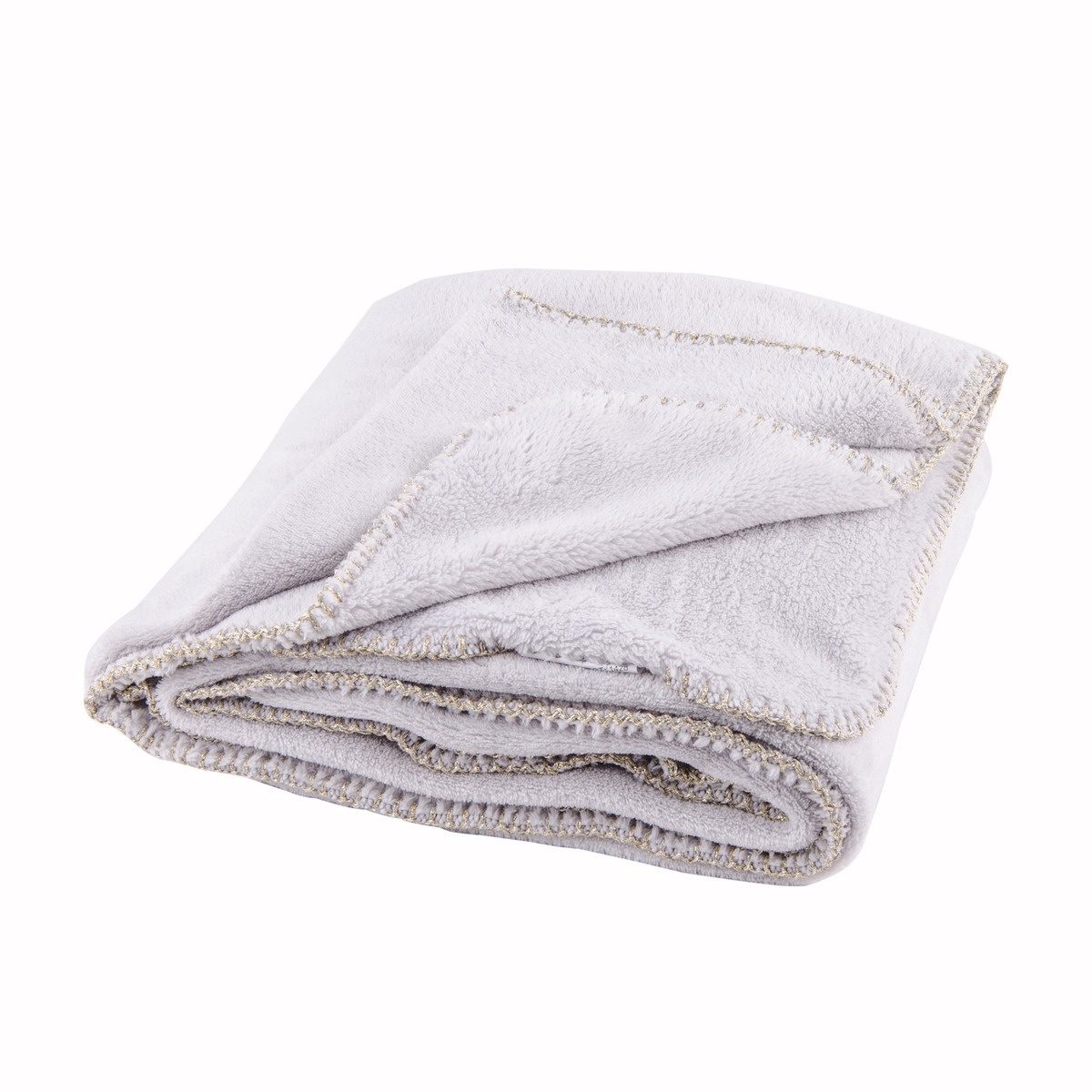 Plaid en flanelle finition dorée - 130 x 160 cm - Gris