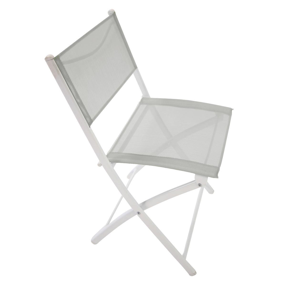 Chaise pliante - Acier - Textilène - Gris - Blanc - Mobilier de Chaise pliante - Acier - Textilène - Gris - Blanc - Mobilier de