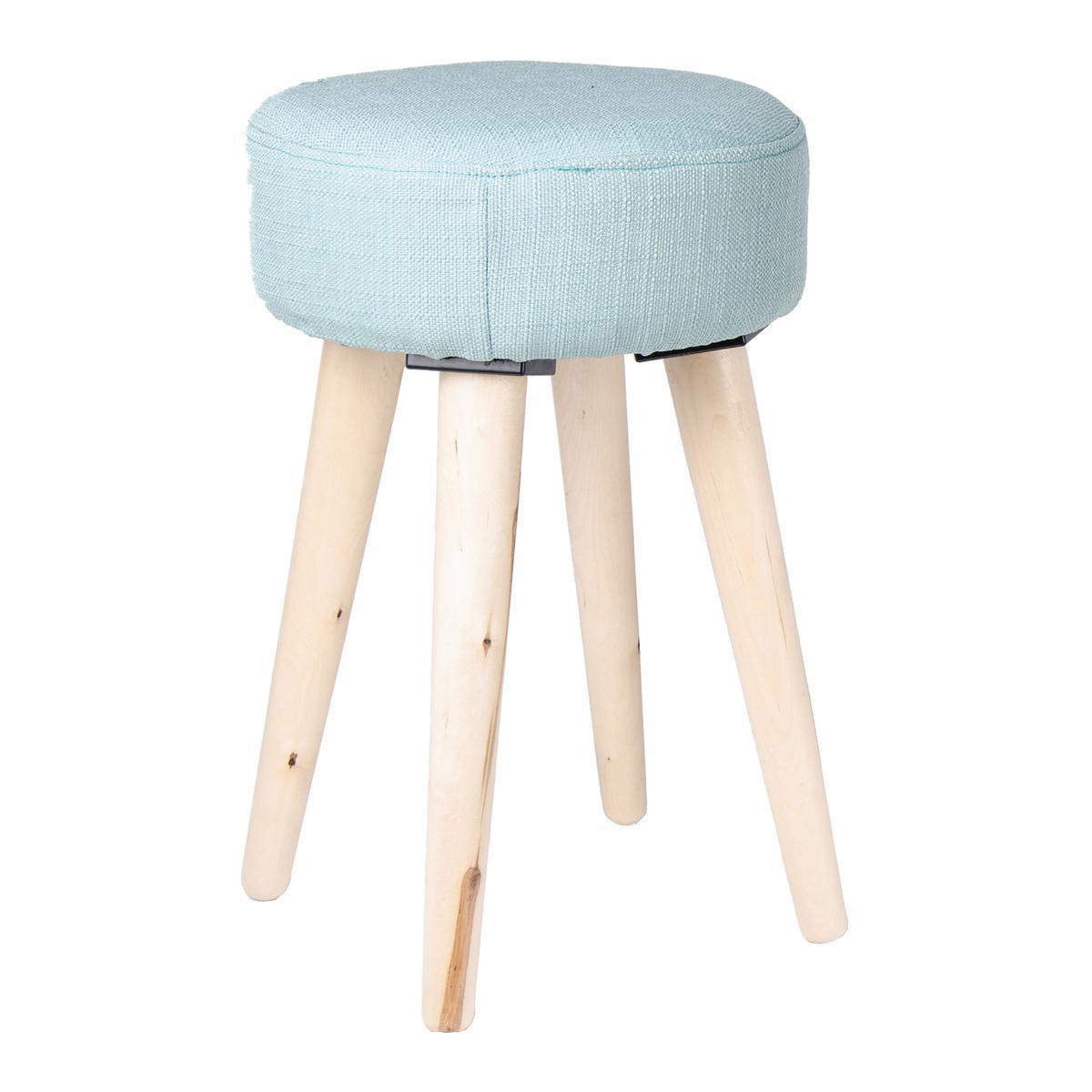 Tabouret design avec pieds en bois - Bouleau et tissu - D28 x H44 cm - Bleu Tabouret design avec pieds en bois - Bouleau et tissu - D28 x H44 cm - Bleu