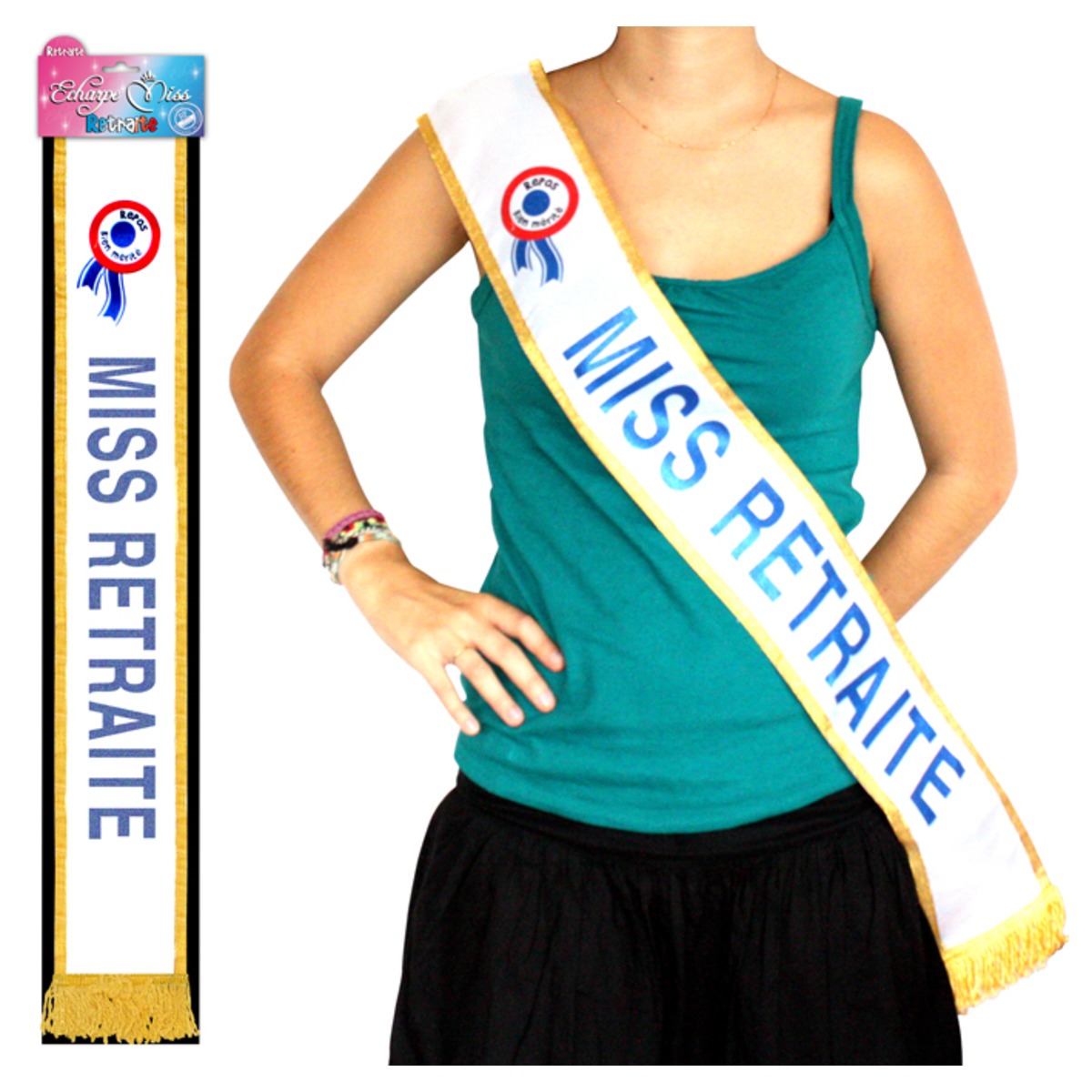 Écharpe de Miss retraite - Tissu - 184 cm - Bleu Écharpe de Miss retraite - Tissu - 184 cm - Bleu