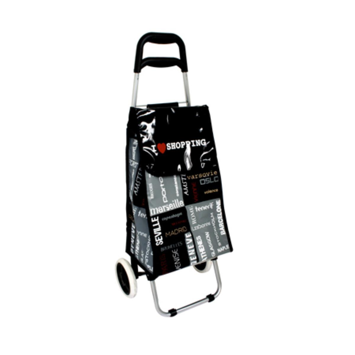 Poussette 2 roues nom de ville - L 36 x H 93 x l 30 cm - Gris, Noir