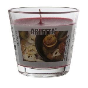 Bougie parfumée pomme dans son pot - Diamètre 9 x H 8 cm - Rouge, transparent