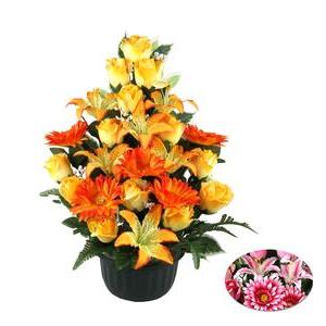 Composition Lys, boutons Roses, Gerberas - H 50 cm