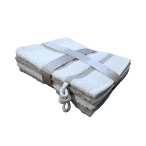 Lot de 4 gants de toilette - 15 x 21 cm - Beige, blanc