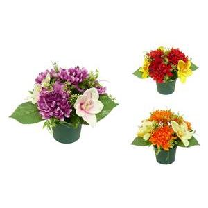 Potée de chrysanthèmes et orchidées - Plastique - Ø 12 x H 23 cm - Différents coloris