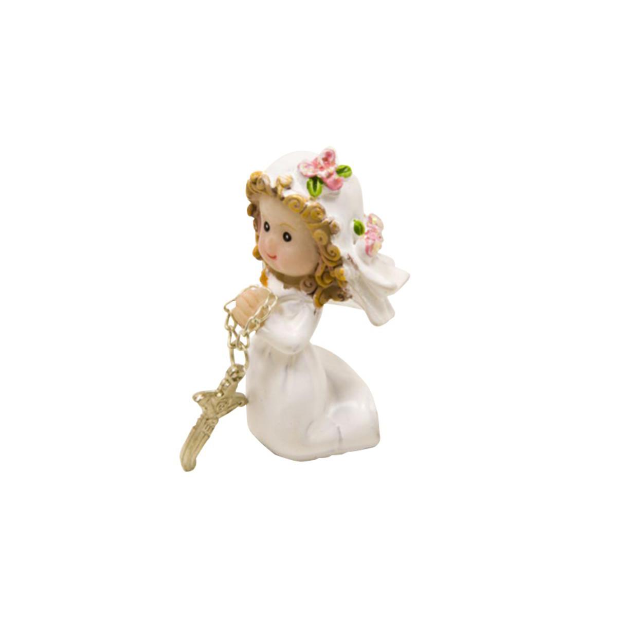 Lot de 2 figurines communiantes à genoux - Résine - Hauteur 4,5 cm - Blanc