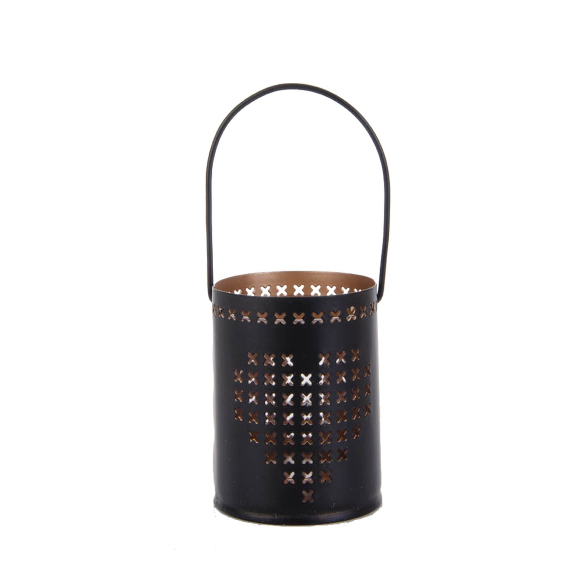 Lanterne photophore décor cœur - 6,5 x 6 x 8 cm - Noir, Jaune or