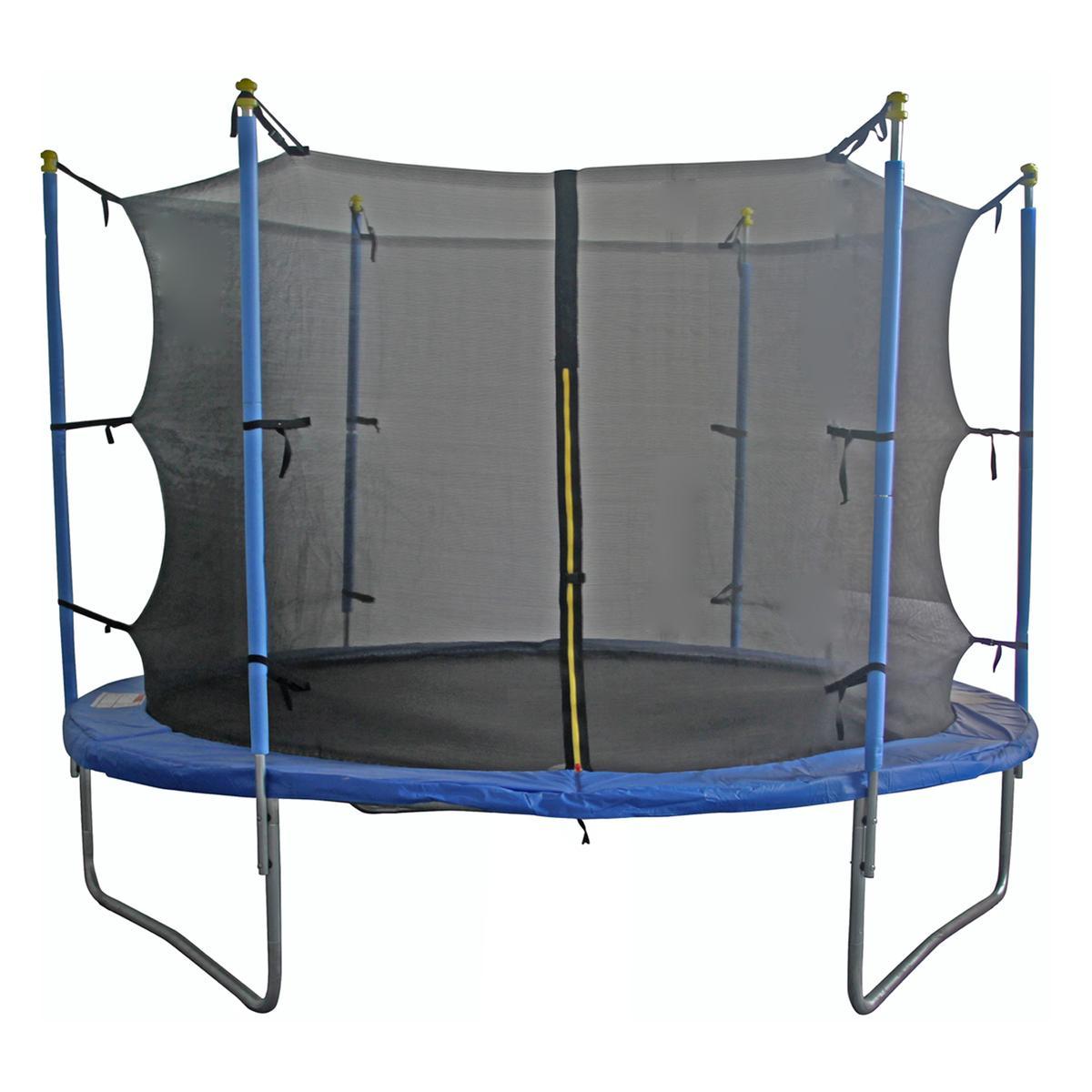 Trampoline avec filet - Acier, polyester, plastique et mousse - Ø 4,27 x H 2,8 m - Noir et vert Trampoline avec filet - Acier, polyester, plastique et mousse - Ø 4,27 x H 2,8 m - Noir et vert