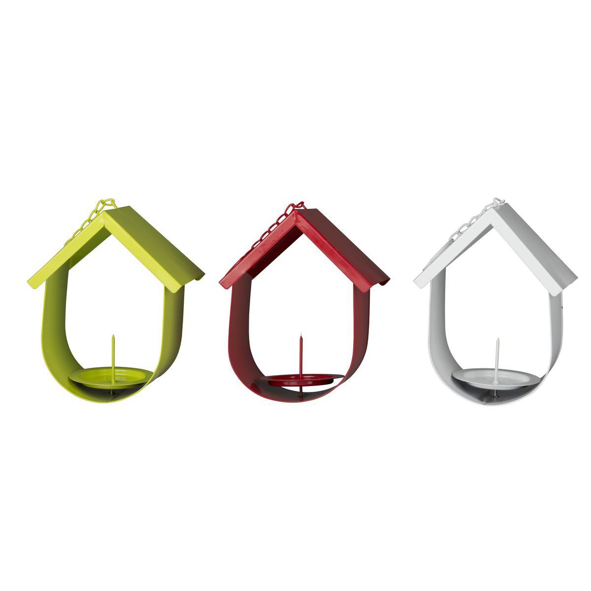 Mangeoire oiseaux maison - Acier - 15,2 x 11,7 x H 19,5 cm - Blanc, rouge ou vert