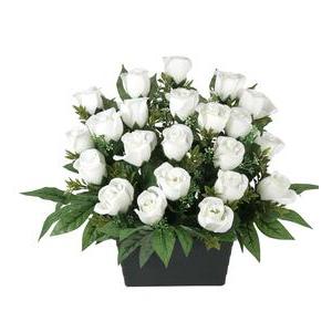 jardinière Boutons Roses - H 37 cm - Blanc