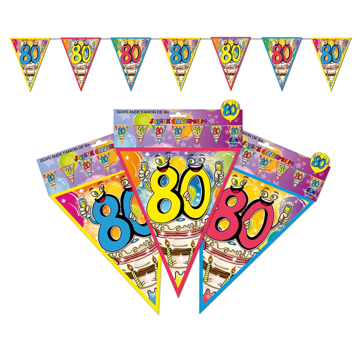 Guirlande Fanion Anniversaire 80 Ans 6 M Multicolore Anniversaire La Foir Fouille