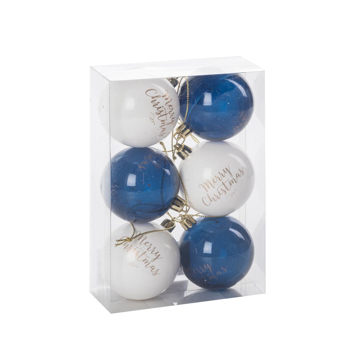 6 boules assorties Joyeux Noël - ø 6 cm - Bleu, blanc 6 boules assorties Joyeux Noël - ø 6 cm - Bleu, blanc