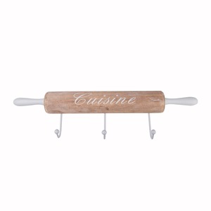Patère de cuisine 3 crochets - 49 x 12 x H 3,5 cm - Bois beige
