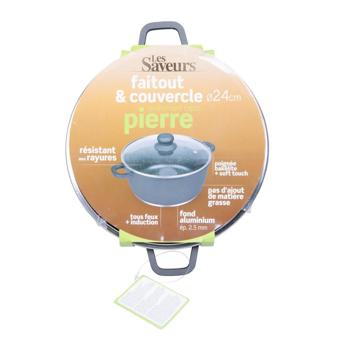 Faitout pierre avec couvercle - Aluminium - 24 x 11,5 cm - Noir Faitout pierre avec couvercle - Aluminium - 24 x 11,5 cm - Noir