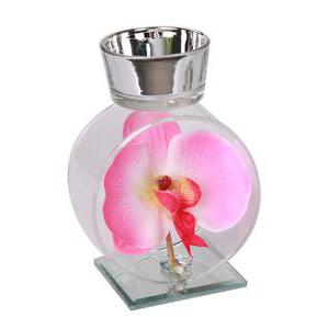 Bougeoir et orchidées -  Verre, Plastique, Polyester - 9 x 12 x 6 cm - Rose
