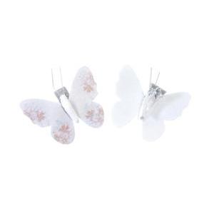4 Papillons floqués sur pinces - Blanc