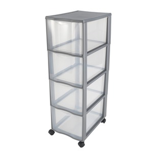 Tour de rangement orgamix 4 tiroirs - 36,5 x 26 x H 82,5 cm - Gris argent